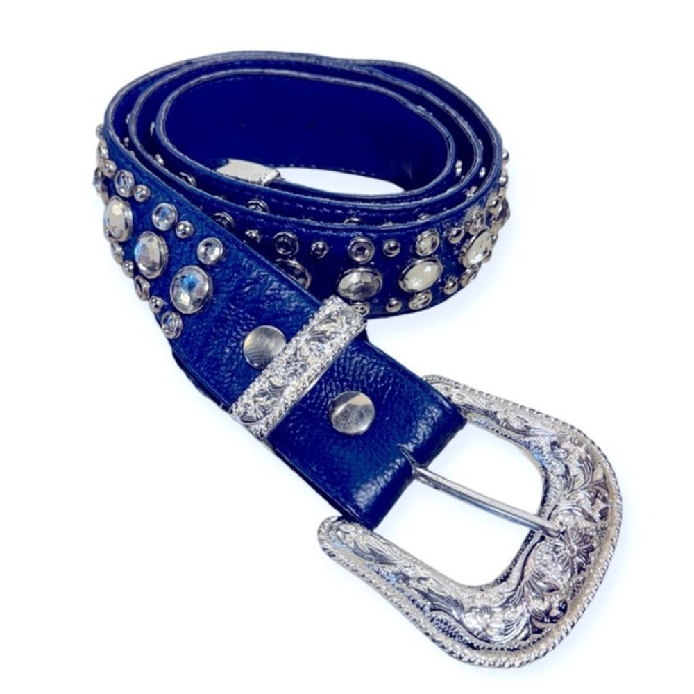 Valencia‎ Women’s Rhinestone Royal Blue Leather Belt Size M 39”